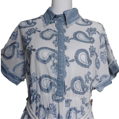 Nuevo sin etiquetas Vestido para mujer 100 % algodón bordado azul cachemir manga corta talla M/L Foto 1 de 4