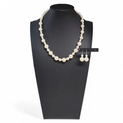 Vintage Avon Faux Pearl & Rhinestone Necklace & Earring Set 21" Signed NWT - Image 1 of 4