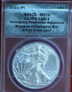 Uncirculated 2021(P) American Eagle Dollar ANACS Graded MS70 - Picture 1 of 2