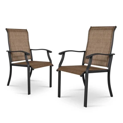NUU GARDEN Iron Textilene Dining Chair Comfort Brown, Set of 2 Free Ship US