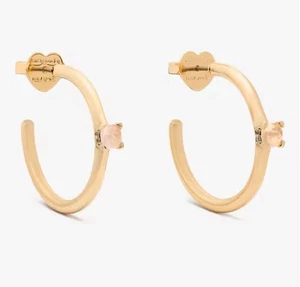 NWT Kate Spade New York Little Luxuries Gold Plated Hoops W Rose Quartz - Picture 1 of 9