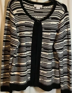 Liz Claiborne 1-Knopf Pullover Strickjacke, Gr. Large, schwarz & creme - Bild 1 von 4