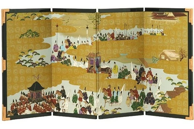 Vier-Panel Faltschirm Yuzen Washi Papier Handwerk Größe 15, Die Geschichte von Genji - Bild 1 von 4