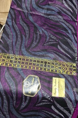 African Ankara Fabric 3yds 33 inches Abstract Design PURPLY PINK-BLACK-GREY/BLUE - Image 1 of 4