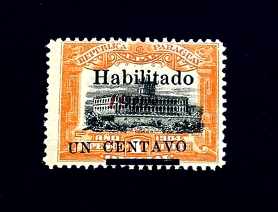 PARAGUAY Stamp - 1909 Red Black Overprint Government Building Sn 173 MH r12 - Image 1 of 2