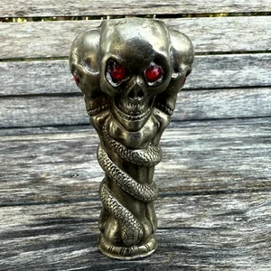 Vintage Gothic Skull Silver Hvy Iron Snake Incense Burner Candle Holder Red Eye - Picture 1 of 7