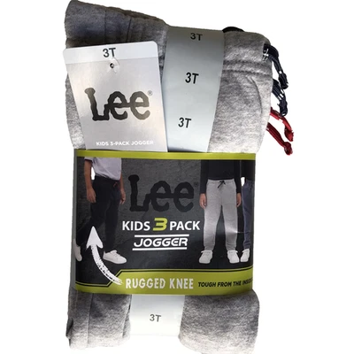 Paquete de 3 pantalones jogger Lee Kids resistentes hasta la rodilla niño pequeño talla 3T azul gris azul marino Foto 1 de 4