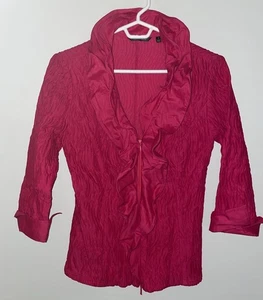 Top para mujer Samuel Dong rojo texturizado con volantes frontal cremallera completa portátil arte - talla M - Imagen 1 de 12