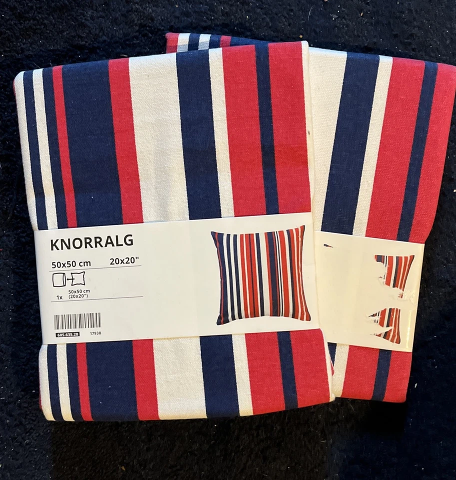 Lote de 2 fundas de almohada a rayas Ikea KNORRALG ROJO/BLANCO/AZUL talla 20" x 20" Foto 1 de 1