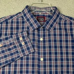 Untuckit Shirt Men's Large Blue Plaid Long Sleeve Slim Fit Wrinkle Free FLAW - Picture 1 of 14