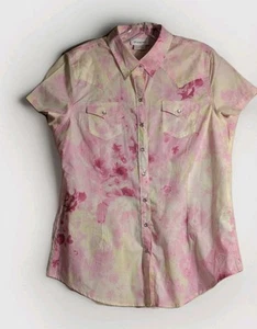 Ariat womens Jr L Pink Short Sleeve Pearl Snap Up Pockets Shirt Western Cowgirl - Picture 1 of 23