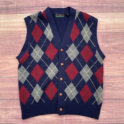 Vintage 80s Abercrombie & Fitch Argyle Cardigan Shetland Wool Knit Vest Mens XL - Image 1 of 4