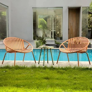 Orange 3-Piece Resin Plastic Patio Conversation Deep Seating Set - Picture 1 of 7