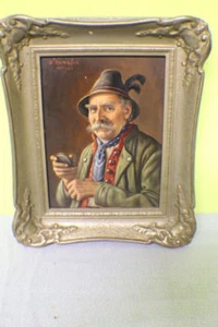 Cuadro al óleo pintura campesino tradicional Walter Roessler 1893-1960 tabaco para resfriar * 4867 - Imagen 1 de 10