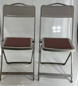 2 PC LOT ANTIQUE Vintage Hi-Bid HiBid Hi Bid Gray Red Metal Folding Chairs USA - Picture 1 of 16
