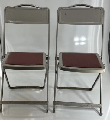 2件装批量古董老式高出价HiBid Hi Bid灰色红色金属折叠椅美国 — 第 1/4 张图片