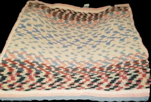 Hand Crocheted Pink Blue White Variegated Baby Afghan Throw 50" x 50" - Picture 1 of 6