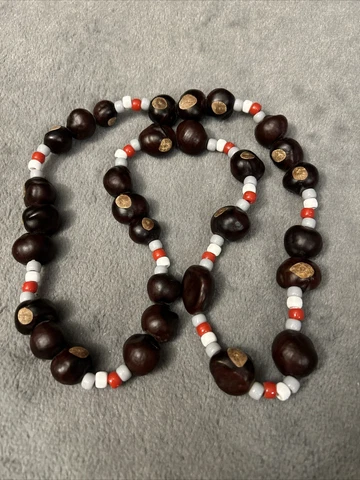 Handmade 18” The Ohio State University OSU Buckeye Necklace 31 Buckeyes w/Beads Cover