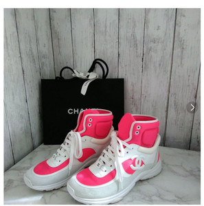 pink high top chanel sneakers