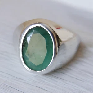 Natural Green Emerald 925 Sterling Silver Men's & Women Ring Zamurd Silver Ring - Picture 1 of 4