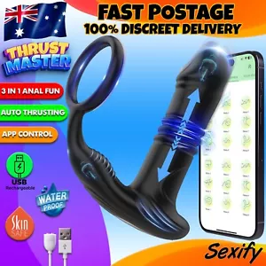 Thrusting Anal Vibrator Butt Plug Cock Ring APP Prostate Massager Mens Sex Toy - Picture 1 of 23