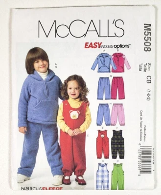 McCalls M5508 Toddlers Hoodie Top Jumpsuit Pants 1-2-3 Easy Sewing Pattern Uncut - Image 1 of 3
