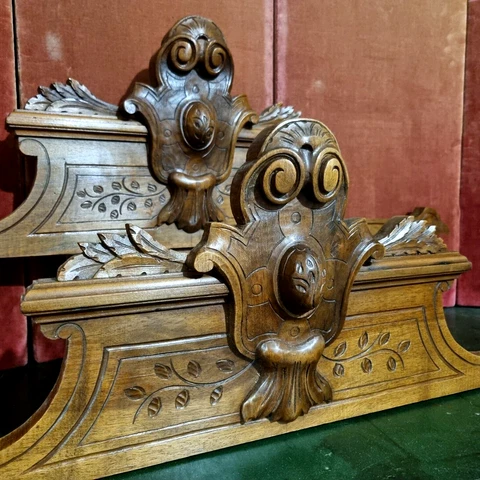 Pair Scroll leaf crowned carving pediment - Antique French architectural salvage Cover