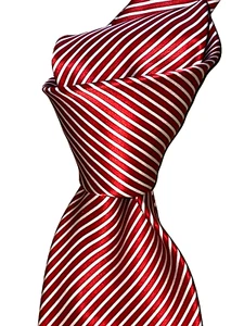 $295 NWOT BRIONI Red w/ White Pencil stripes 3.5" Satin silk handmade neck tie - Picture 1 of 6