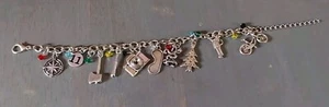 Charm Bracelet Costume Jewelry Silver Random Charms Compass Camera Bike Ax #11 - Picture 1 of 4
