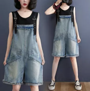 Women's Jeans Jumpsuits Denim Overalls Bib Shorts Suspenders Dungarees Rompers - Picture 1 of 13
