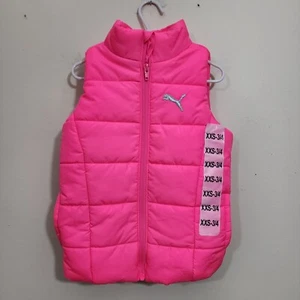 Puma NWT neon pink puffer full zip front vest girls size XXS 3/4 - Picture 1 of 7