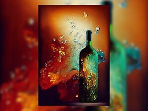 Abstract wine bottle, oil painting, print of original artwork. home decor