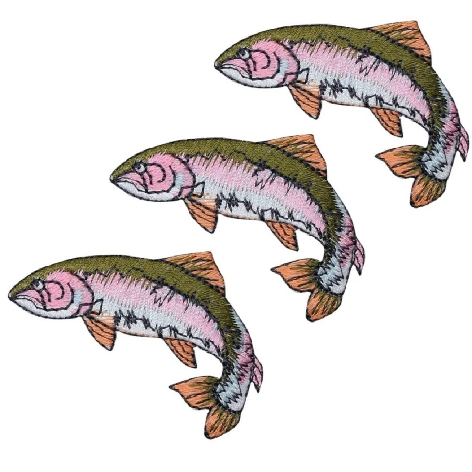 Rainbow Trout Applique Patch Fish Fishing Fisherman Embroidered Badge 3-Pack - Image 1 of 1