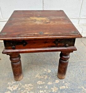 Heavy Brown Wooden Square Side Coffee Table