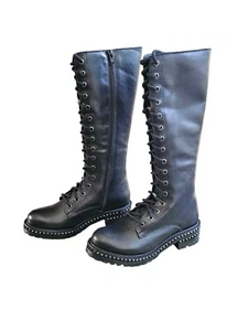 *NEW*STEVE MADDEN Boots Lakewood Leather 15" Tall Women Size 6 Studded - Picture 1 of 20
