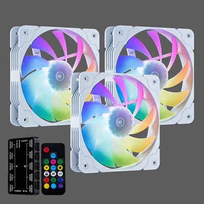 Vetroo SA-140 3-Pack White 140mm ARGB & PWM LED PC Computer Case Cooling Fans - Image 1 of 4