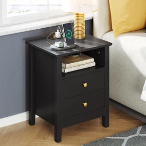 Set of 2 Bedroom Bedside Table Nightstand End Side With USB Charging Station - Picture 1 of 16