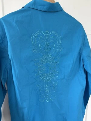 Camisa El General Azul Brillante Grande Vaquero Occidental Bordada Perla A Presión Foto 1 de 4