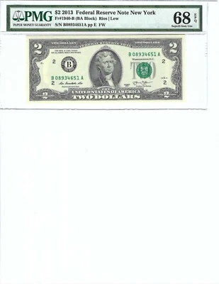 2013 $2 FRN FR1940-B PMG 68 EPQ, New York, S/N B08934651!!! - Image 1 of 2