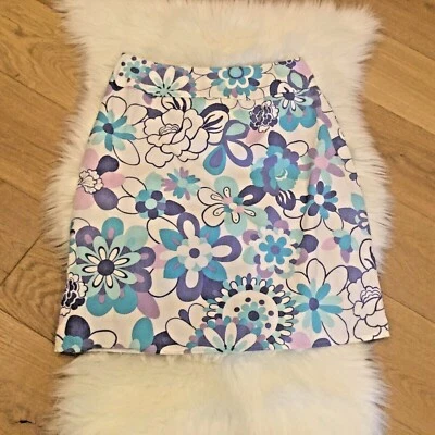 Falda Corta Casual Esquina ANEXO Talla 10 Blanco Azul Púrpura Floral Forrada Cremallera Trasera Foto 1 de 4