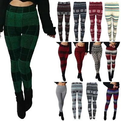 Mujeres Damas Cálidas Gruesas Gruesas Cable Tartán Acanalado Tejido Invierno Leggings Nuevas Foto 1 de 3