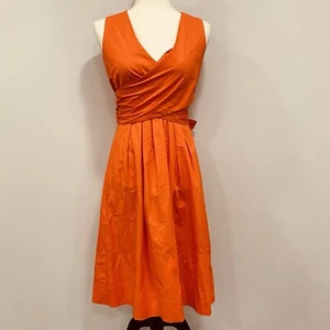 J. CREW 00 Orange Poplin Cotton Wrap Top Tie Dress Pleated Party Preppy Resort - Picture 1 of 16
