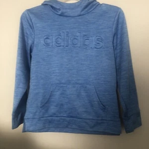 Adidas 3D Logo Girls Medium Blue Pullover Hoodie Sweatshirt Youth Kids 10-12 M - Picture 1 of 5