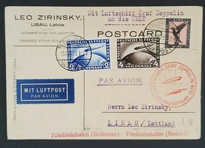 1929 Germany to Libau Latvia LZ 127 Graf Zeppelin Leo Zirinsky Postcard Cover - Picture 1 of 2