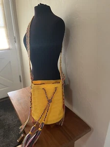 Yellow Handmade Cross Body Bucket Bag large with multi colored strap*Colorful* - Picture 1 of 18