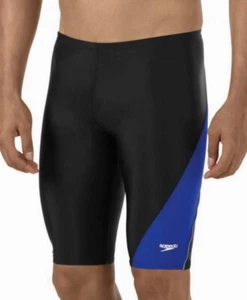 SPEEDO Revolve Splice PowerFlex Swim Jammer Male Shorts Black Blue Boys Sz 26 28 - Picture 1 of 8