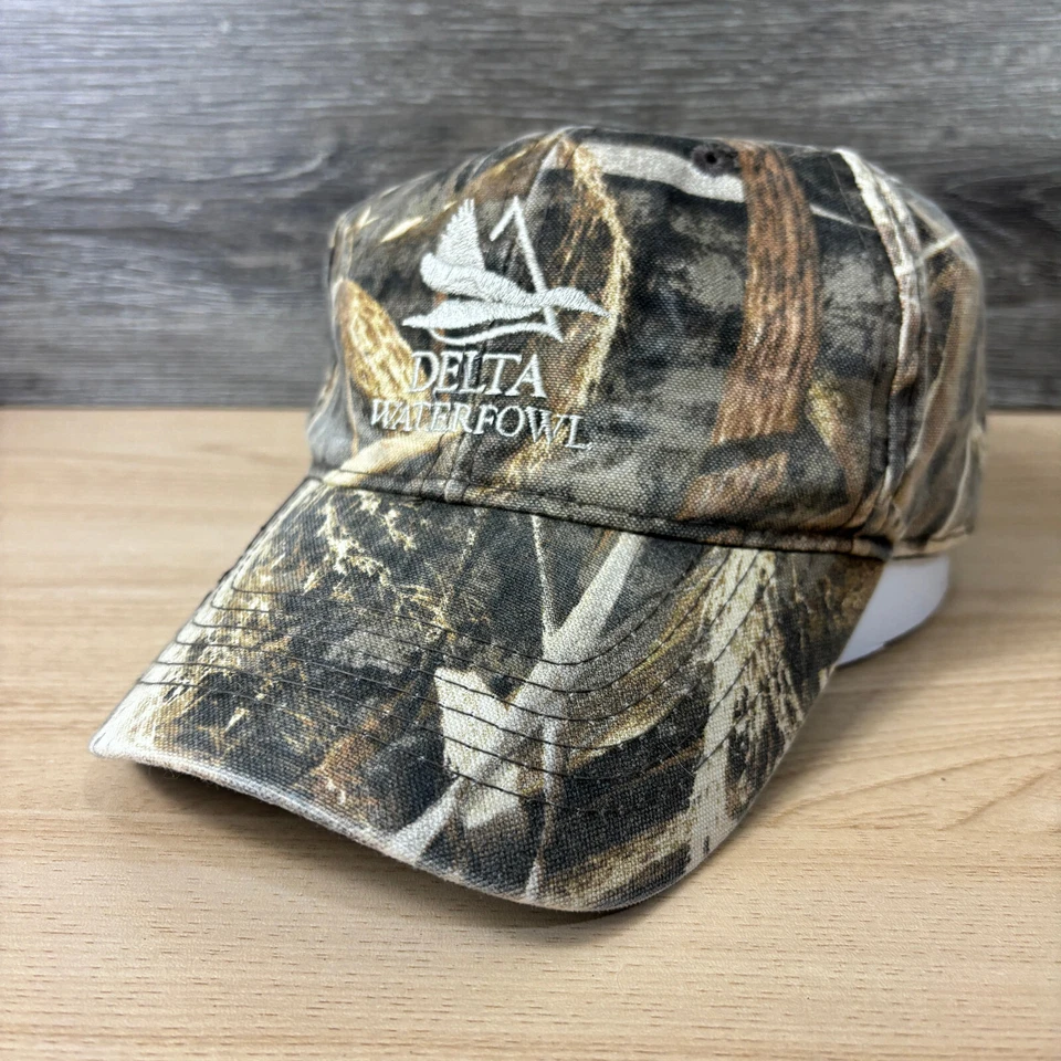 Delta Waterfowl Hat Strap Back Brown Camo Camouflage Hunting Mossy Oak - Image 1 of 4
