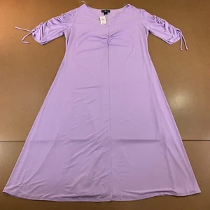 Ashley Stewart Womens 22/24 Lilac V Neck Gathered Bodice A-Line Midi Dress NWT - Picture 1 of 11