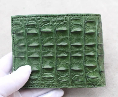 Cartera plegable de cuero con espalda de cuerno de cocodrilo real verde de lujo para hombre #X35 Foto 1 de 4