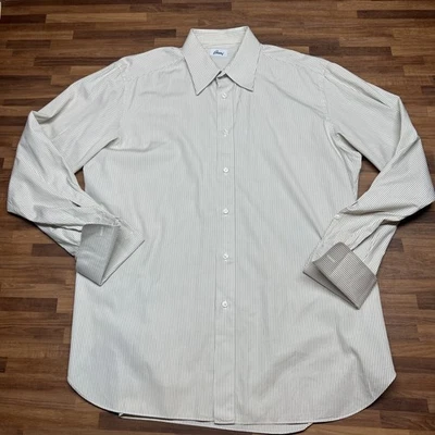 Camisa de vestir Brioni para hombre 42-16 1/2 rayas manga larga 100 % algodón Italia **leer Foto 1 de 4